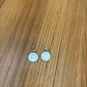 Silver Coin Pearl Drop Earrings